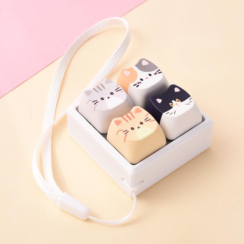 Cute Cat Keycap Fidget Toy 4 Keys Keyboard Pendant Stress Relief Clicker Button Toy Bag Charm Gift For Girls