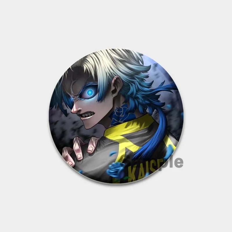 32/44/58 mm runder Anime-Anstecker mit blauem Schloss, Zeichentrickfigur Isagi Yoichi, Brosche, individuell anpassbar, Snap-in-Abzeichen, Cosplay-Zubehör, Schmuck, Geschenke