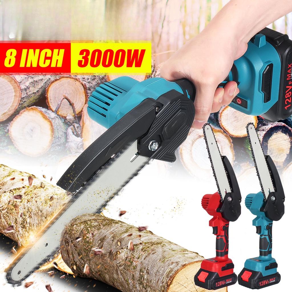 3000W 8Inches Brushless Mini Electric Chain Saw Variable Speed Pruning Saw 128VF Rechargeable Woodworking Tools For Battery