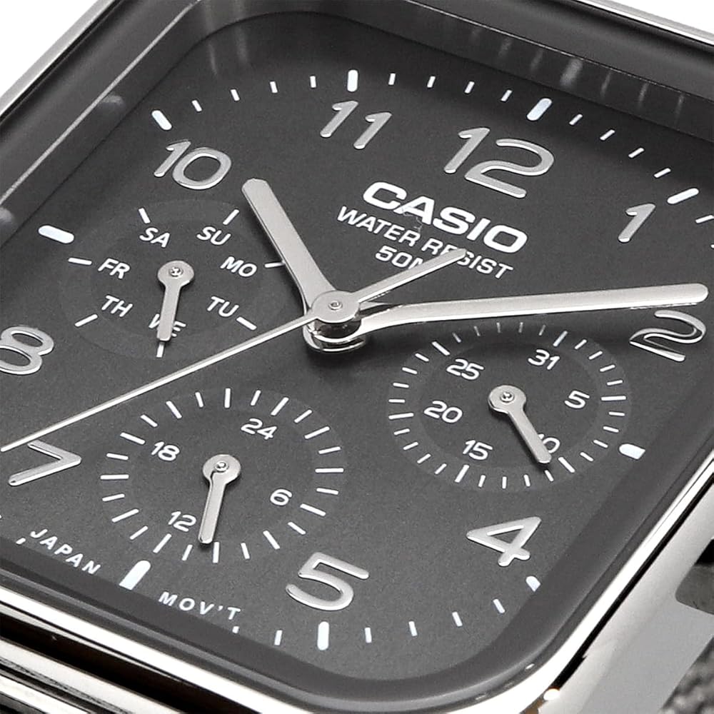 Casio Standard Round Rectangle Multi-Function Analog Men's Watch 24-Hour Display Metal Mesh Band Gray