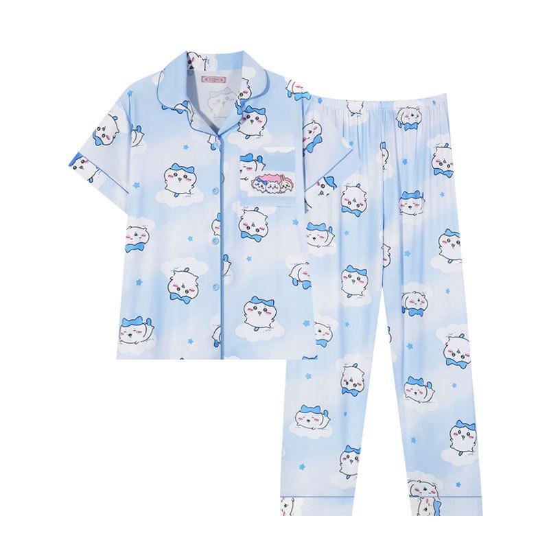 Foreign Trade Pajamas Women'S Summer Cartoon Cloud Small Eight Short-Sleeved Trousers Casual And Comfortable Loungewear Can Be Worn Outside
