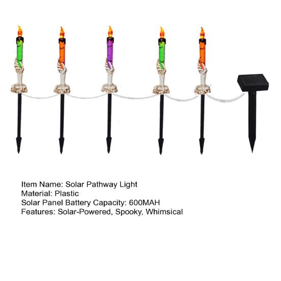 Solar Halloween Pathway Lights Spooky Skeleton Hand Hold Candle with Stakes Waterproof LED Candle Lamp for Indoor Outdoor Home Yard Garden Lawn Porch
