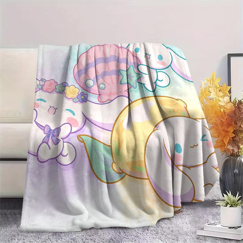Cinnamoroll and Pochacco Print Flannel Blanket, High quality Comfortable for All Seasons, Home Decor, Warmth and Comfort