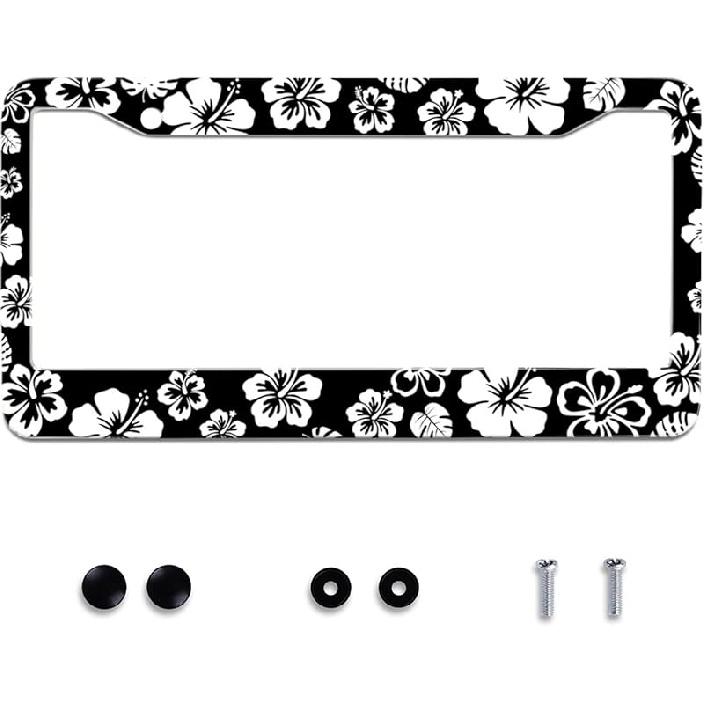 Personalise Colorful Floral Flowers License Plate Frame License Plate Frames Car Universal Stainless Steel Accessories Cars Decor With 2 Holes And