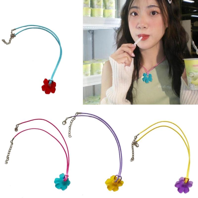 Hollow Flower Charm Necklace Acrylic Flower Necklace Adjustable Flower Pendant Necklaces Jewelry for Womens Girls