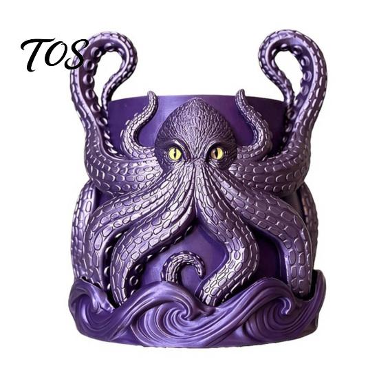 Unique Ocean Retro Flower Pot 3D Printed Octopus Planter, Artistic Coastal Plant Pot, Decorative Durable Relief Container for Cactus, Succulents, Desk