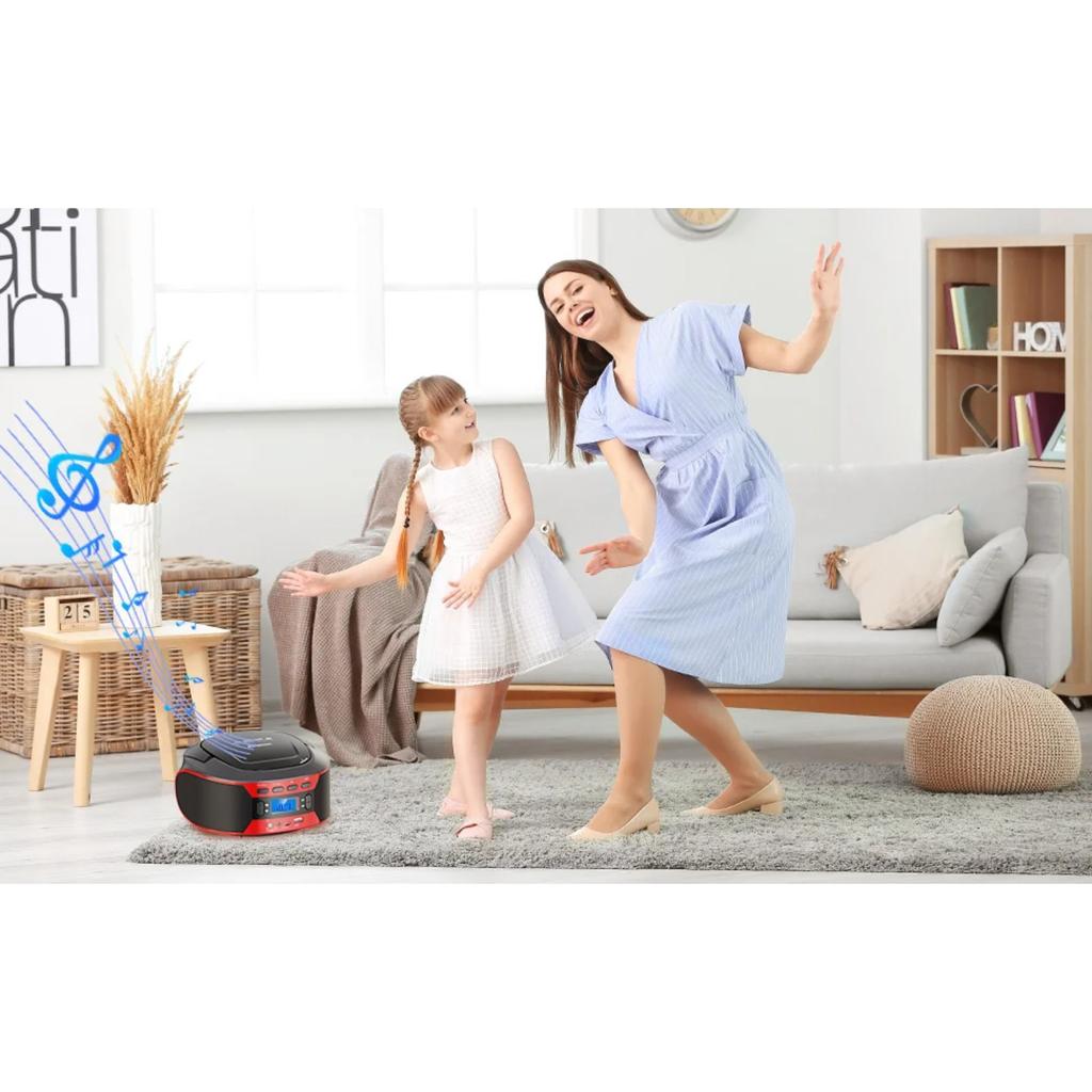 CD Radio Boombox with Bluetooth and USB Portable CD Player with EQ,AC and DC Power, Backlit Digital Display