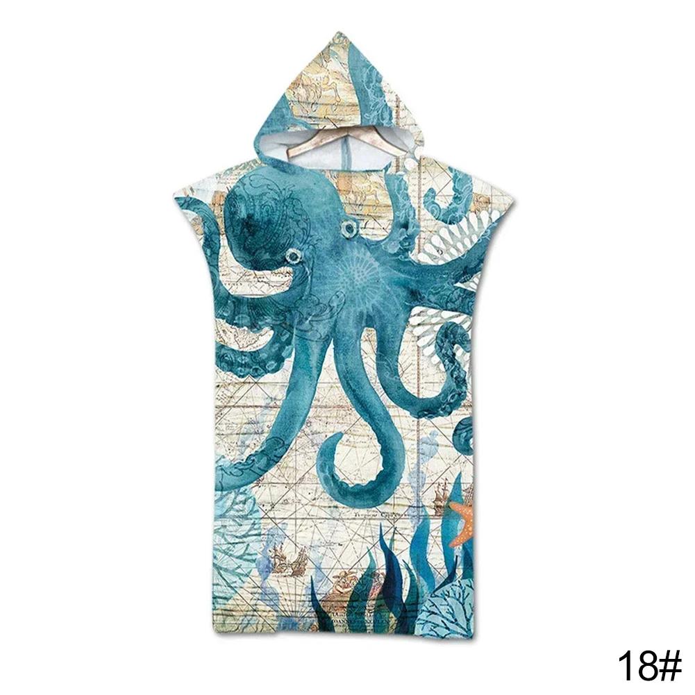 Bedrucktes Strandhandtuch mit Kapuze für Erwachsene Kinder Schnelltrocknender Schwimmbad-Poncho Handtuch mit Umhang Bademantel Handtücher