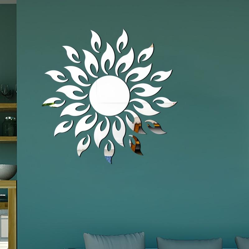 1 Satz Wandaufkleber mit Sonnendesign, Spiegeloberfläche, selbstklebend, dekorativer Spiegel für Heimdekoration