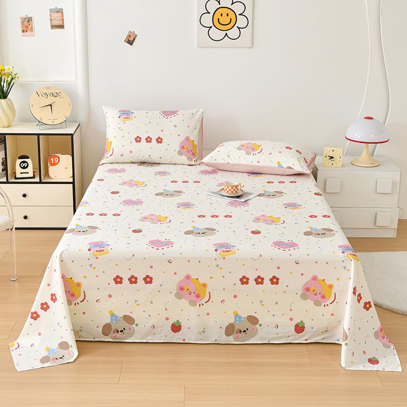 1pc 100% Cotton Flat Bedsheet Cartoon Style Bed Linen Print Bedsheet Skin-friendly Flat Sheets Drap De Lit (No Pillowcase)