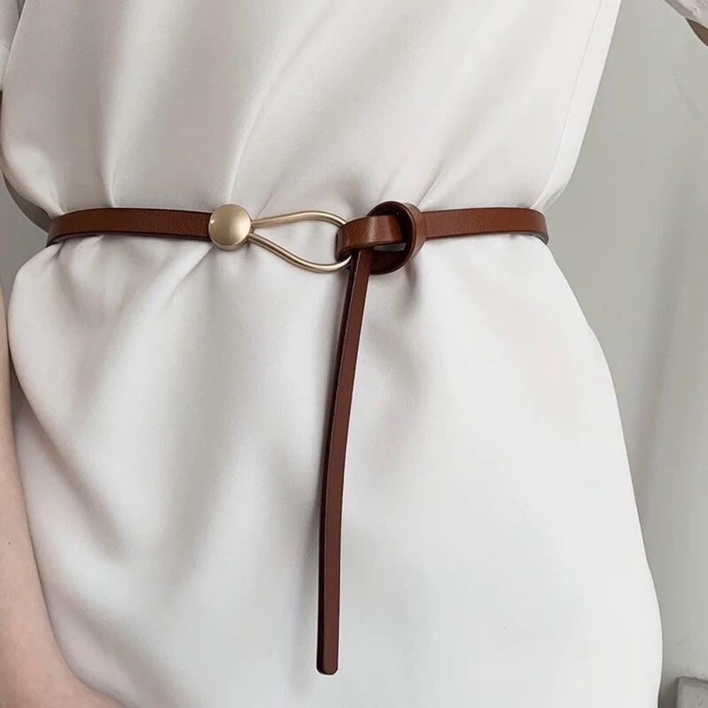 Solid Color Knotted Belt PU Leather Dress Belt New Waist Chain  for Jeans