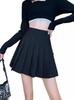 Women's High Waist Pleated A-line Mini Skirt - Black & White, Slimming, Anti-exposure, Perfect for Autumn