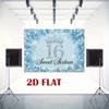 2D Flat Blue Snowflake & Number 16 Photography Background Cloth