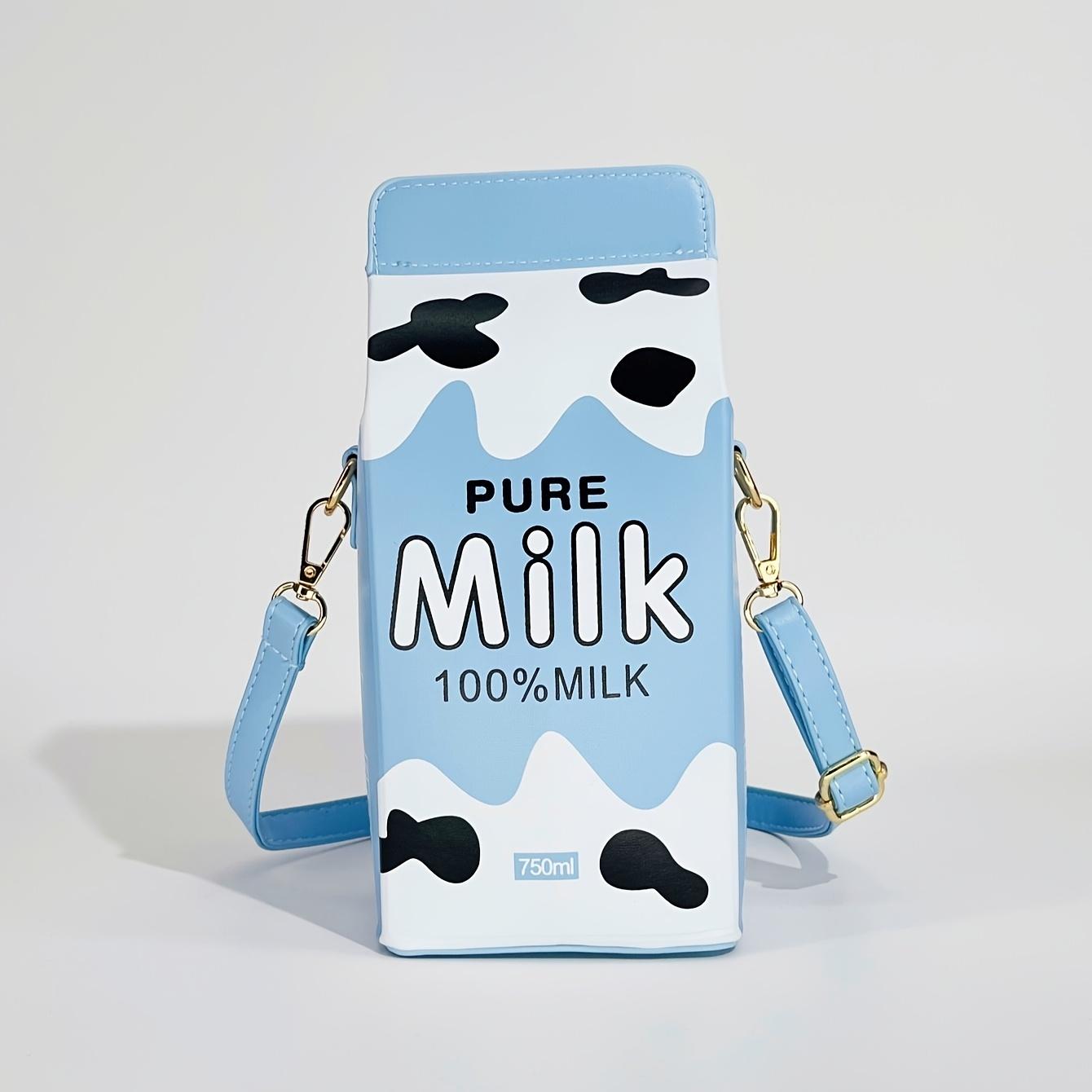 XYKK01 Dames Mode Melkpak Vormige Letter- en Koeienprint Crossbodytas met Verstelbare Riem Casual Schoudertas voor Reizen Aardbeienpatroon Vierkante Portemonnee blauw