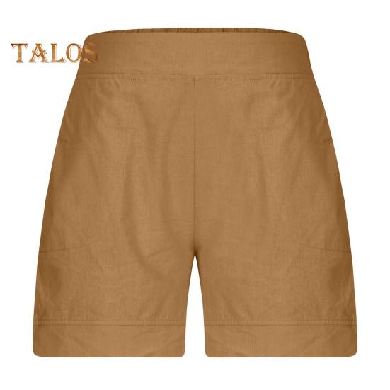 Women's Cotton Linen Shorts Elastic Waist Baggy Short Pants with Pockets Casual Knee-Length Summer Shorts