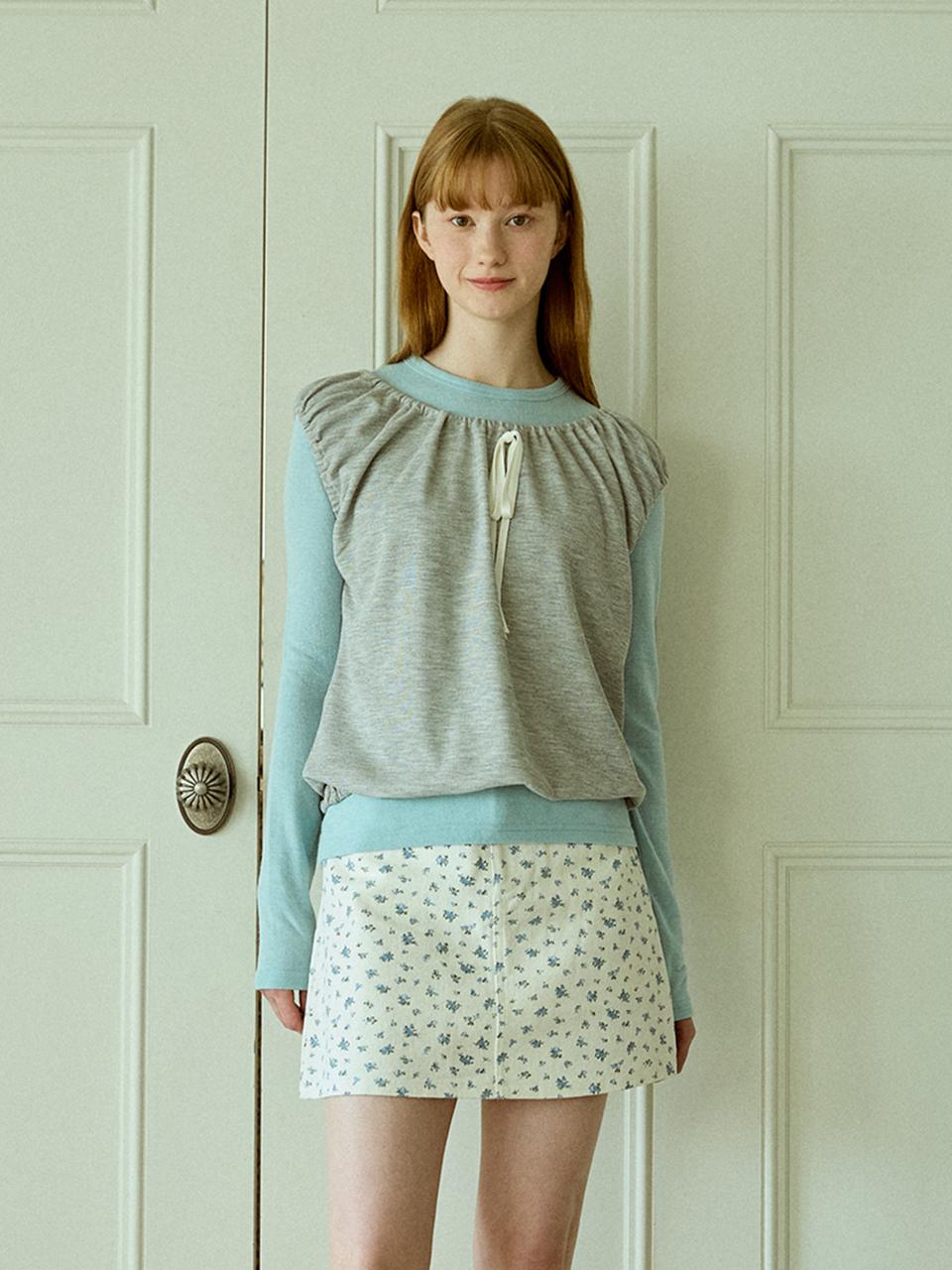 Pink Pineapple Ribbon Shirring Top_Grey Grey/Free