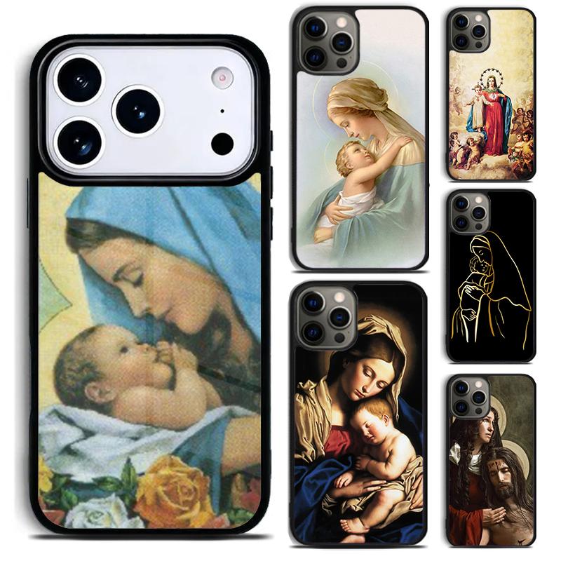 Religious Mary and Jesus Phone Case for iPhone 17 16 15 Pro Max Air 14 13 12 11 Plus Shockproof Capa Cover