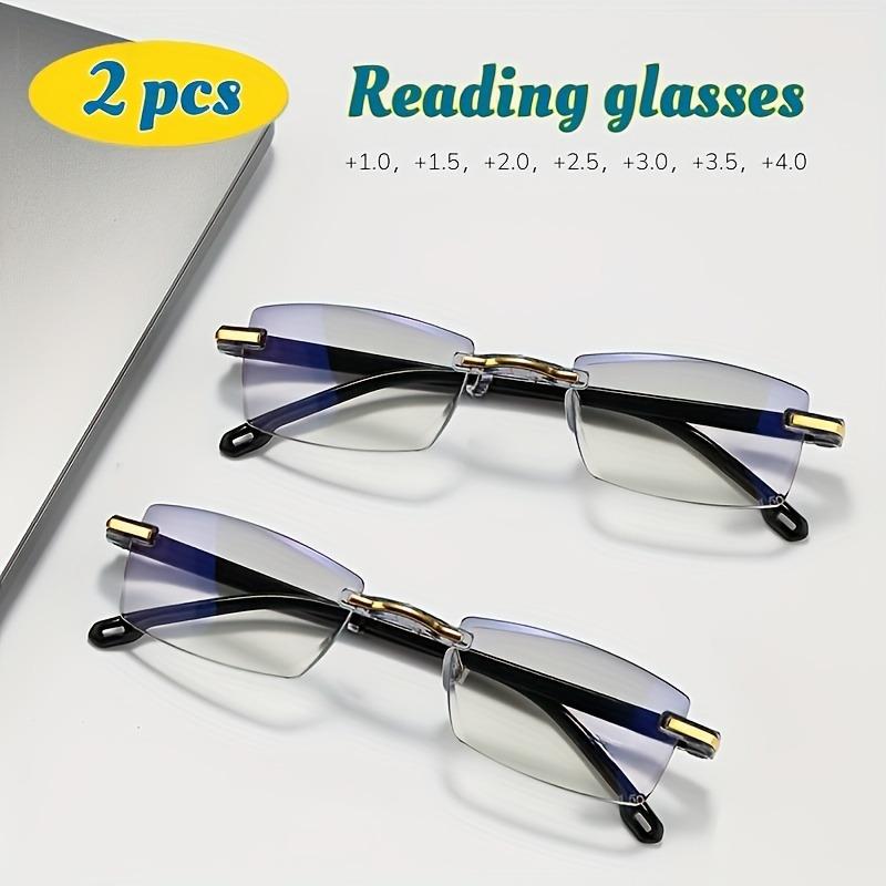 2 Pairs of Fashionable Frameless Anti Blue Light Reading Glasses Suitable for Both Men and Women