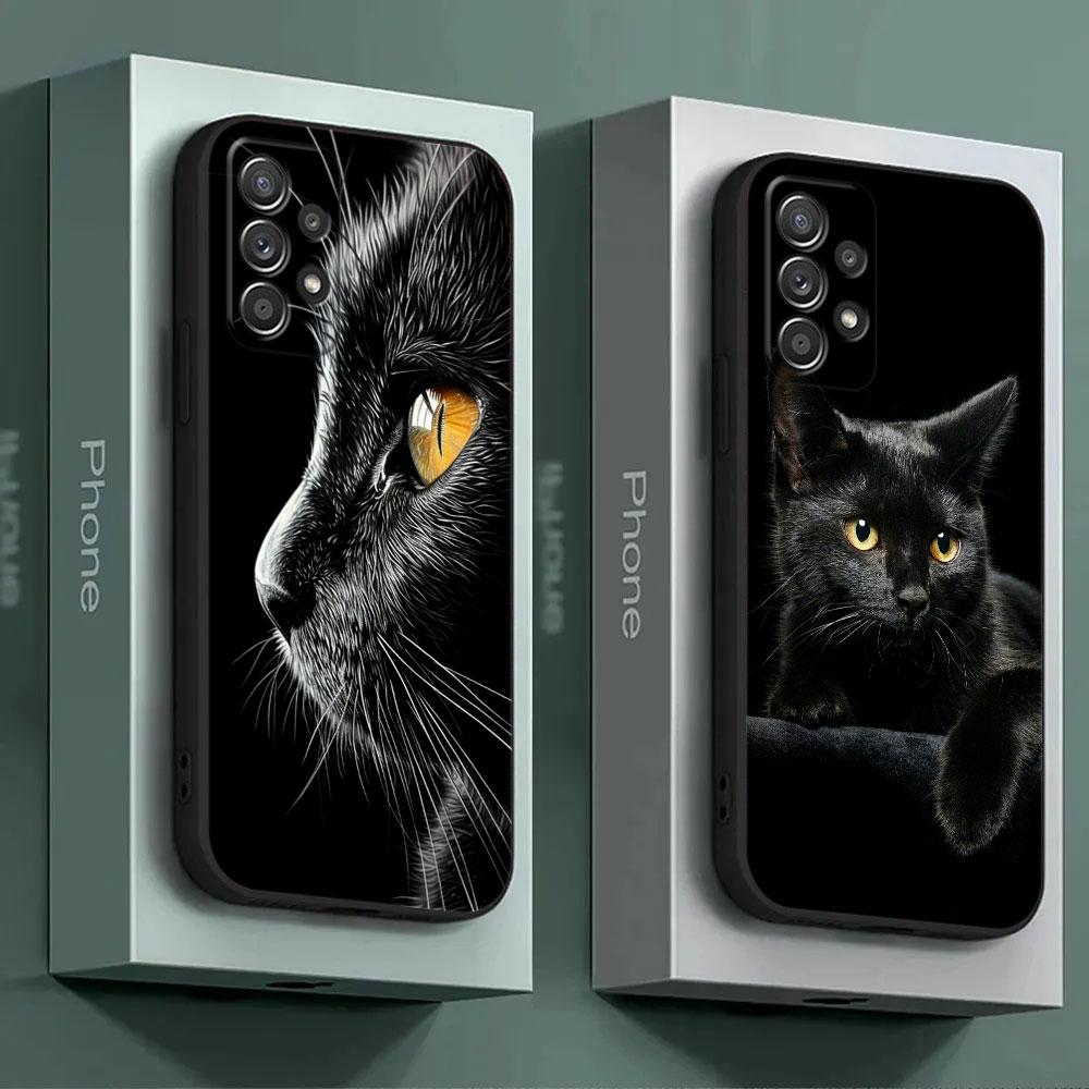 For Samsung Galaxy A56 Case A54 A52 A53 5G A36 A34 A35 A33 A32 A50 A72 A73 A26 A25 A16 Cute Black Cat Line Phone Case Soft Cover