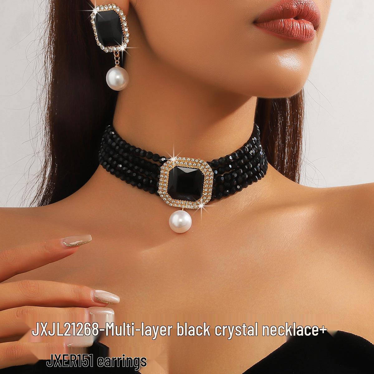 Роскошное многослойное геометрическое хрустальное колье и набор красочных серег