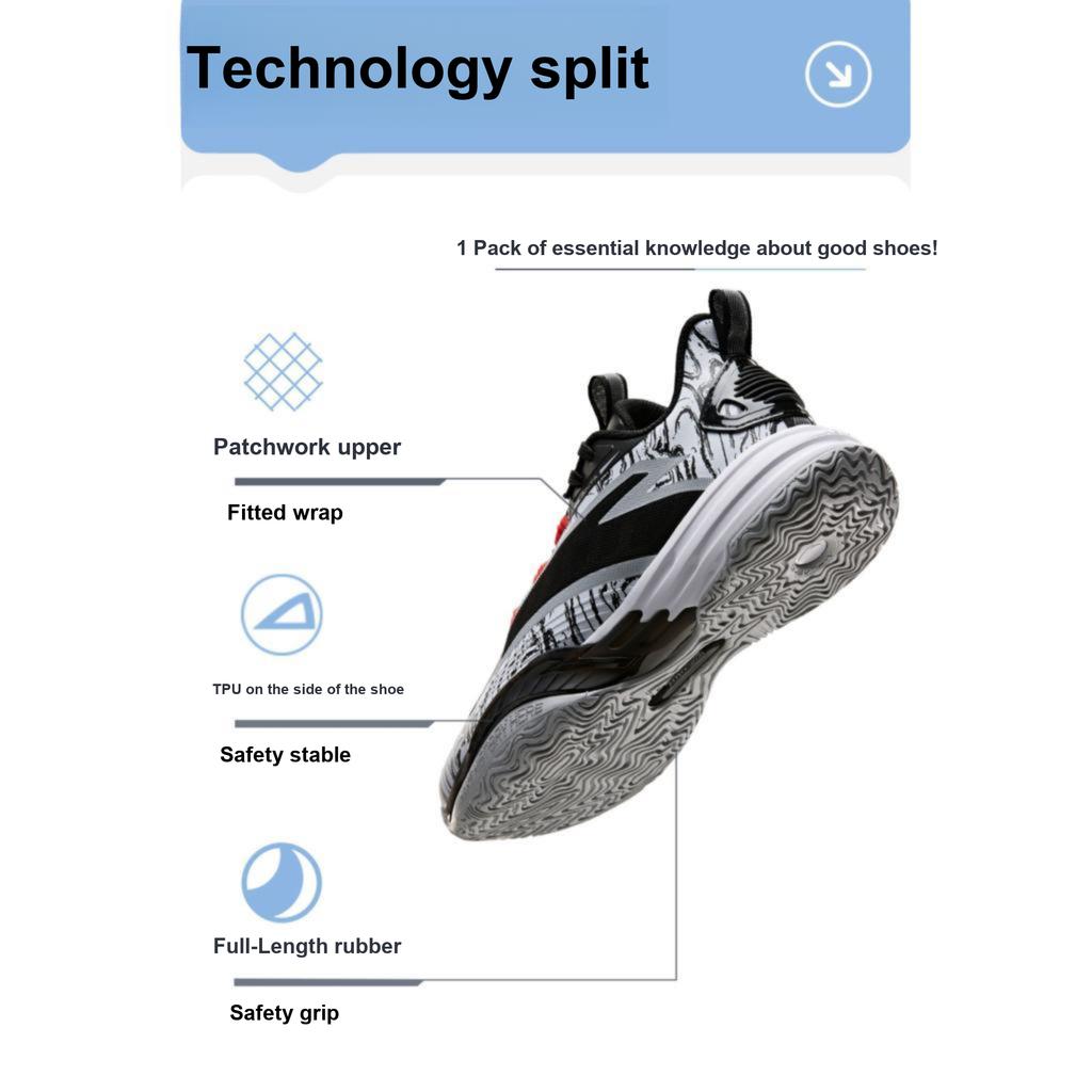 Anta Kids Fabric Breathable Comfortable Non-Slip Wear-Resistant Low-Top Basketball Shoes Kids sneaker Black White 312431103-3