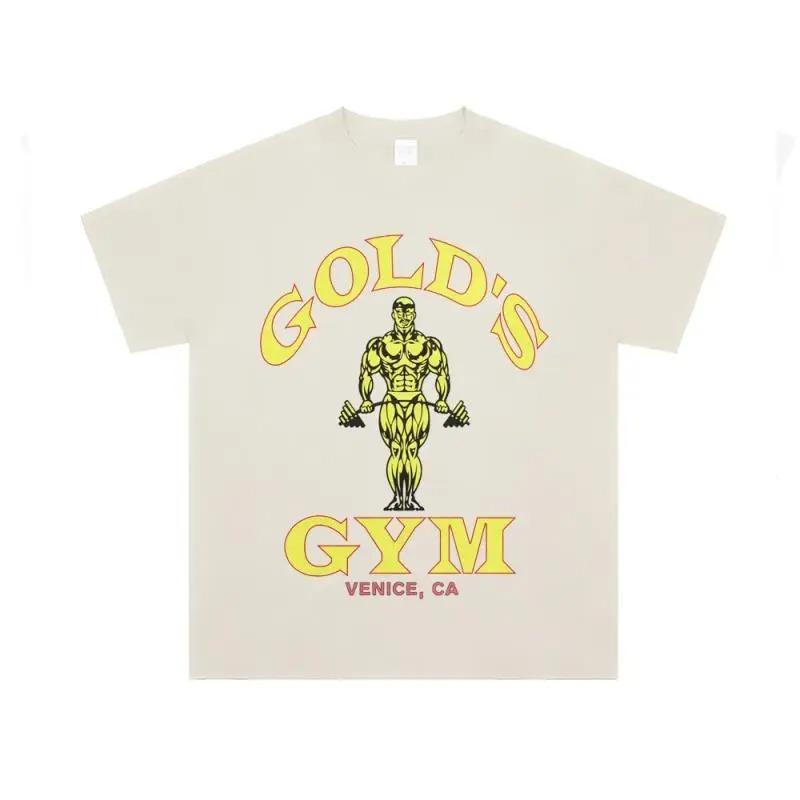 Oversized Short-Sleeve T-Shirt Featuring the Classic Gold's Gym California Graphic Print, Including a Bold Illustration of a Bodybuilder Lifting