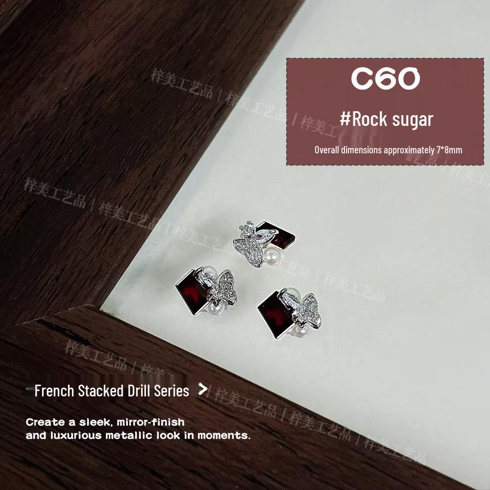 Nail Art Blood Red French Rhinestone Sparkle Camellia Decoration