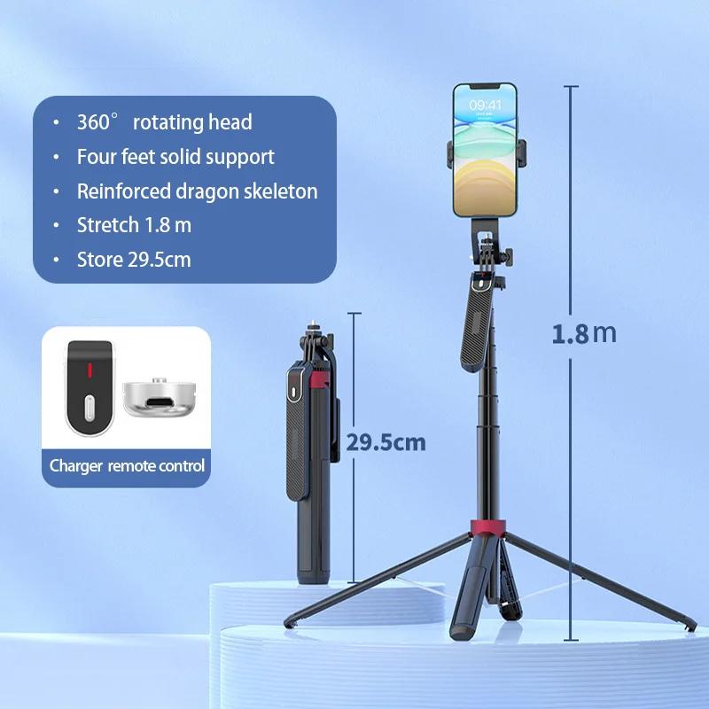 Wireless 1.8m Four Foot Stabilizer, Telescopic, 360 ° Rotation, Used for Taking Photos, Live Streaming, Outdoor Video Shooting
