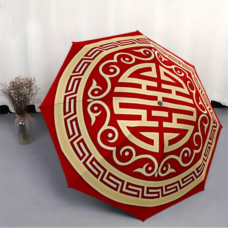 1pc Chinese style Automatic Open/Close Umbrella with Windproof, Functional Design, 8-Rib Sturdy Canopy