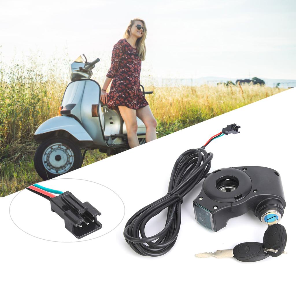 Electric Bike Twist Handlebar Grip Digital Battery Voltage Display Switch Power with Key Lock