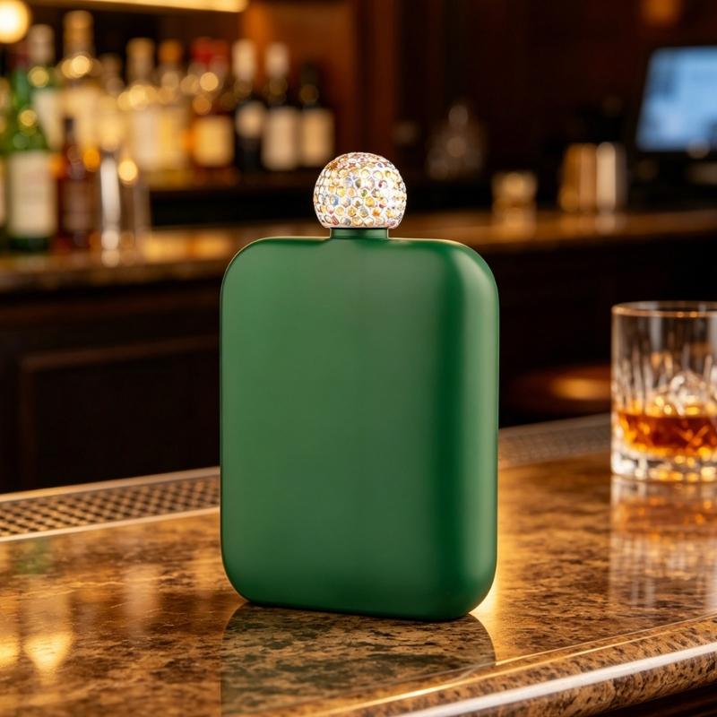 Classical Stainless Steel Square Drinking Flask With Leak Proof Rhinestones Lid Small Liquor Bottle Hip Flask For Parties And Outdoor Activity