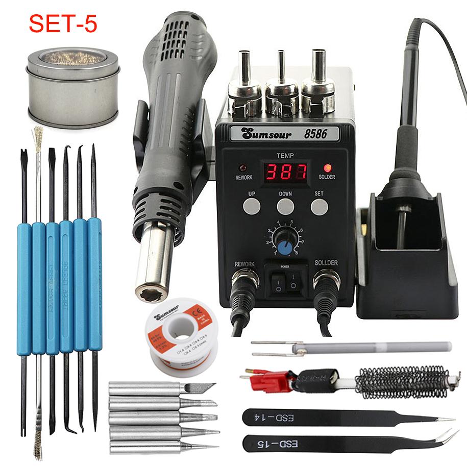 SMD BGA Rework Desoldering Solder Station 8586 110V / 220V 760W ESD Soldering Iron Hot Air Heat Gun For Welding Repair Tools Kit