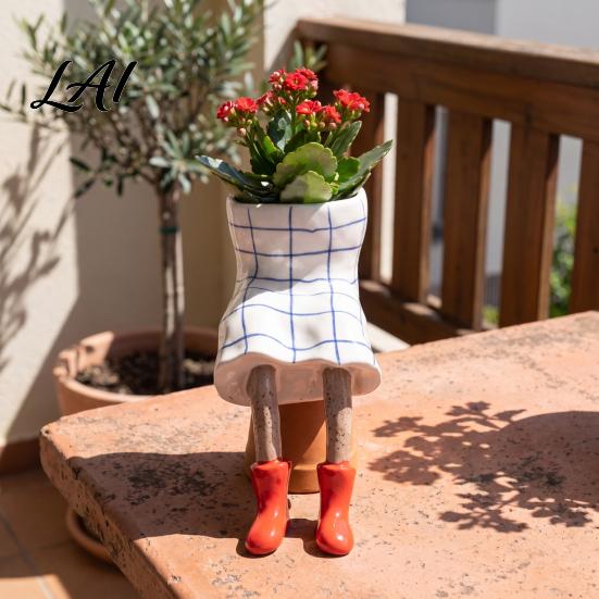Small Decorative Plant Vase Sitting Human Shaped Resin Planter Creative Flowerpot with Legs Leggy Planter for Indoor Humanoid Succulents &