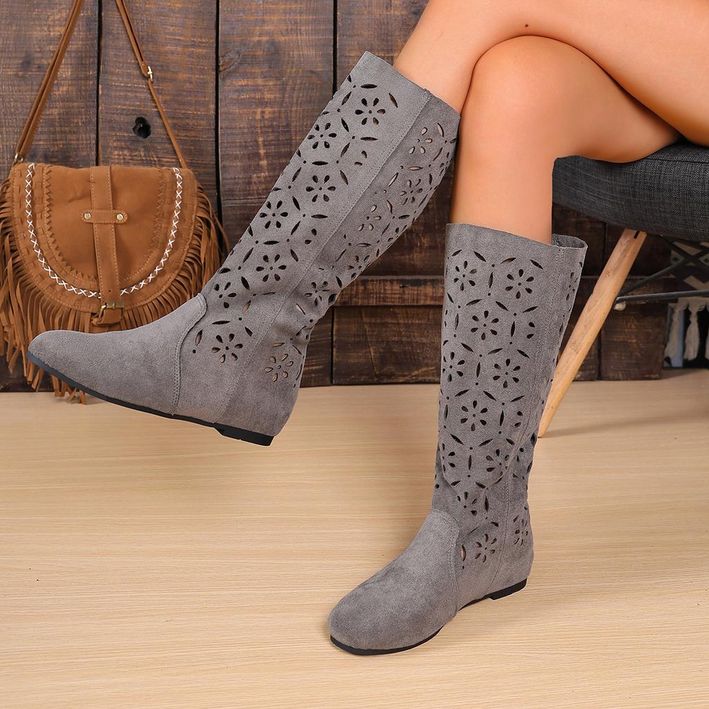 Móda 2025 Nové Retro Duté Prodyšné Vysoké Rytířské Boty Letní Zvýšené Matná Kůže Dlouhé Sandály