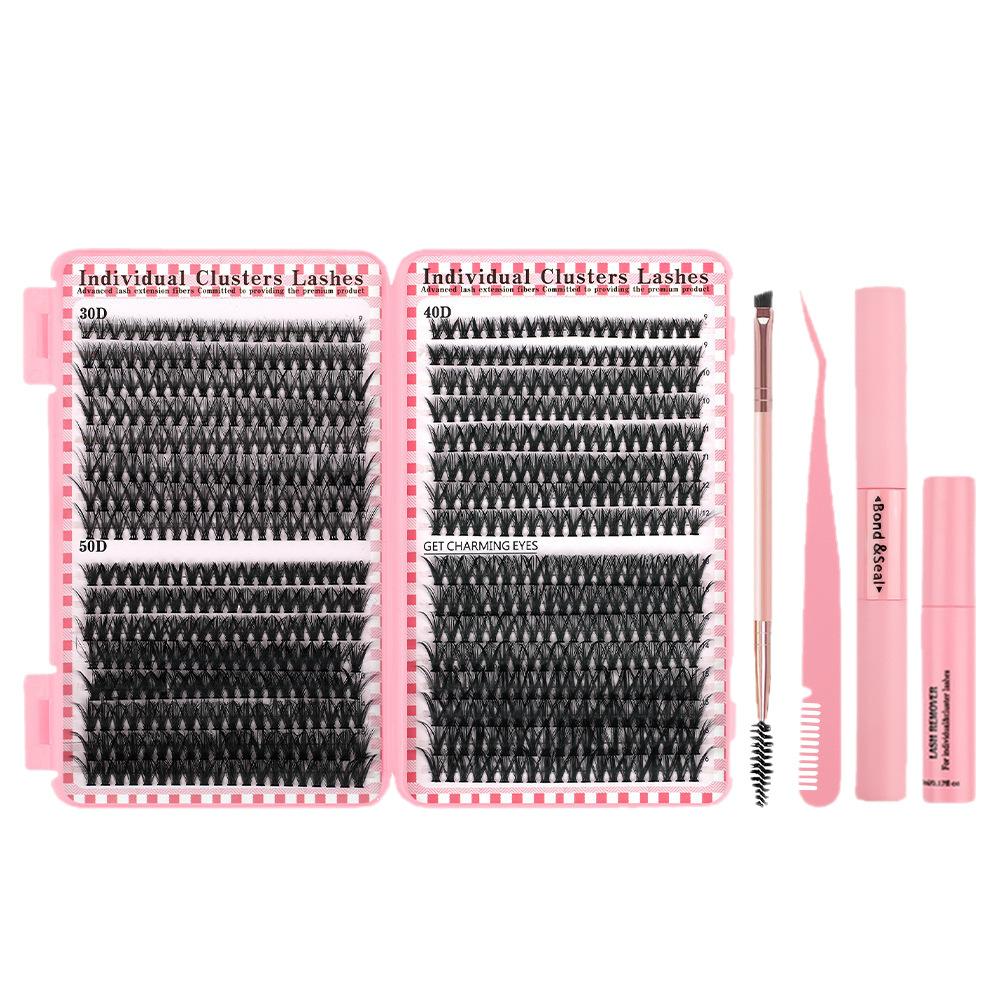 DIY False Eyelashes 32 Rows Eyelash Book 30p40p50p-640 Cluster Tool Set D Lash Book Pink Tool 640 Cluster Brush Tweezers Combination