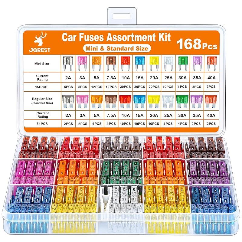 JOREST 300Pcs Car Fuse Assortment Kit, 160 Mini Blade Fuses Automotive + 90 Standard Auto Fuses + 50 Micro + Puller – Replacement for RV Camper