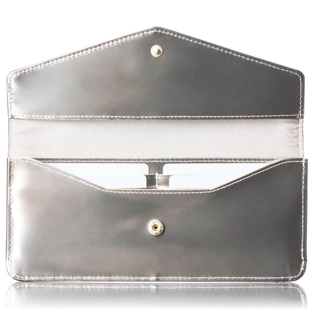 FRANCK ROSSINI Damen Slim Long Wallet mit Überschlag, Hergestellt in Italien von OVER LORD Leather, In Geschenkbox verpackt, Silber