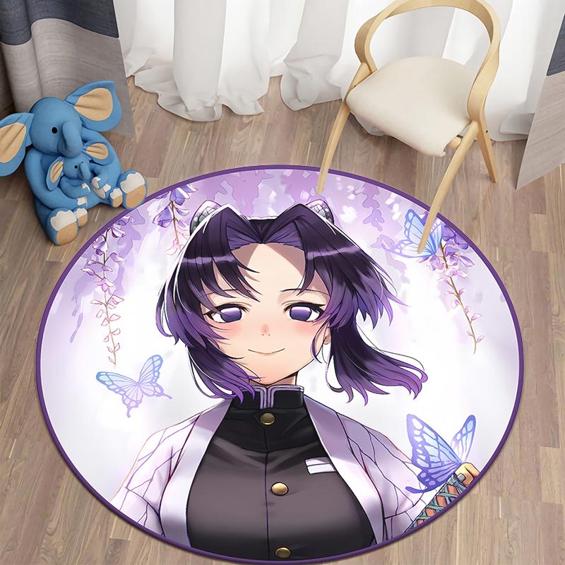  Demon Slayer Japanese Anime HD Print Round Carpet Bedroom Balcony Entry Door Chair Non-slip Mat Popular Decorative Rugs