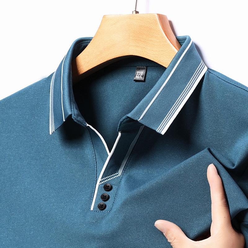 Весенние и осенние мужские рубашки поло с длинным рукавом и воротником-ножницами — фото 5