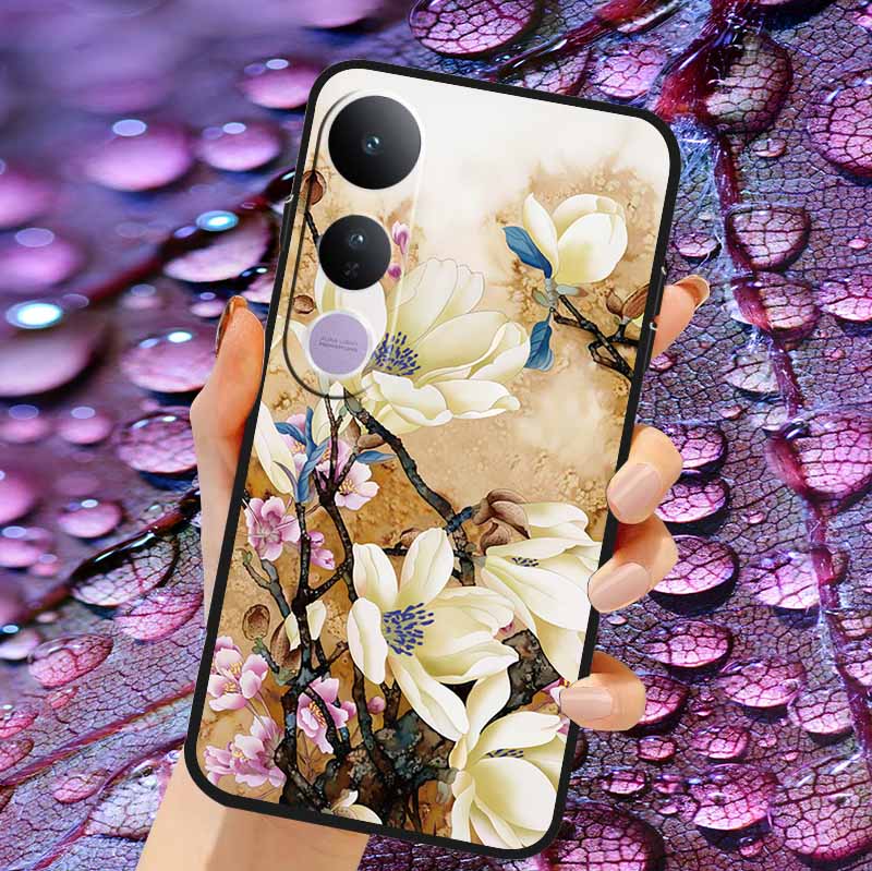 Case For Vivo V50 Lite Soft 3D Flower Relief Emboss Silicone Covers for Vivo V 50 Lite 4G 5G V50Lite Soft Capa Protective Casing