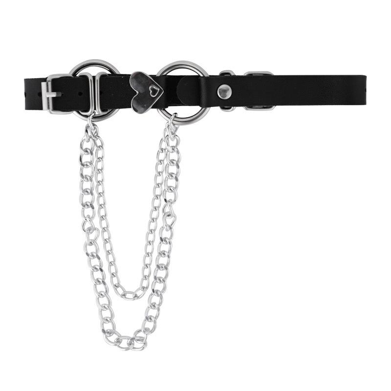 Dark Wind Love Belt Buckle Chain Collar Collar Chain Punk Bouncy Chocker Collarbone Chain Necklace Jk Leg Ring
