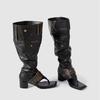 2025 Spring Summer Belt Buckle Rivet Soft Leather Women Knee-High Boots Punk Open Toe High Heels Knight Boots Shoes