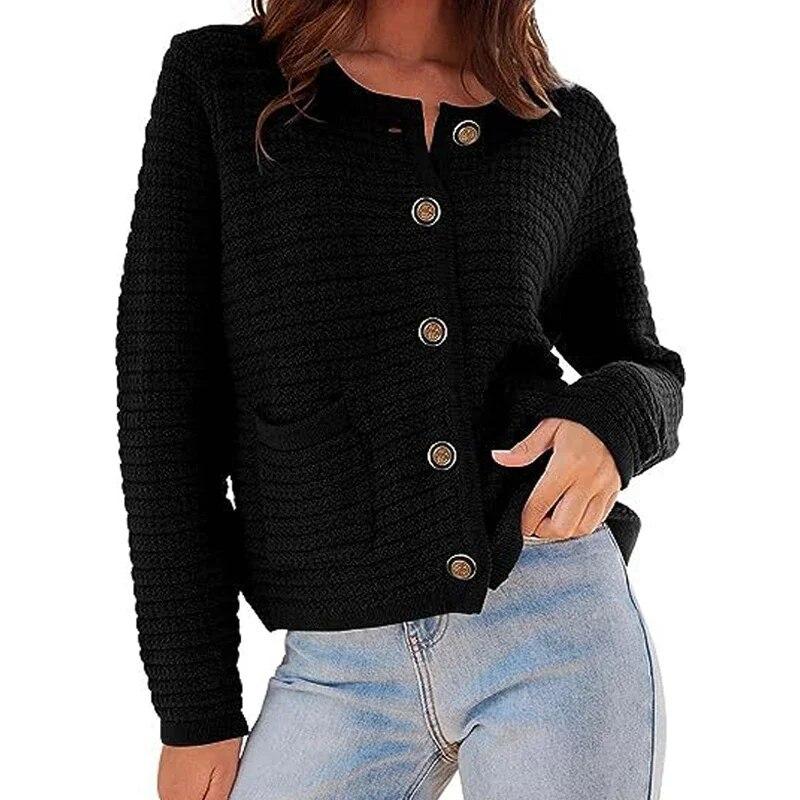 

Осеннее вязаное пальто с круглым вырезом, винтажное однотонное офисное пальто с карманами, повседневные кардиганы на пуговицах с длинными рукавами, зимняя одежда 29764 XL