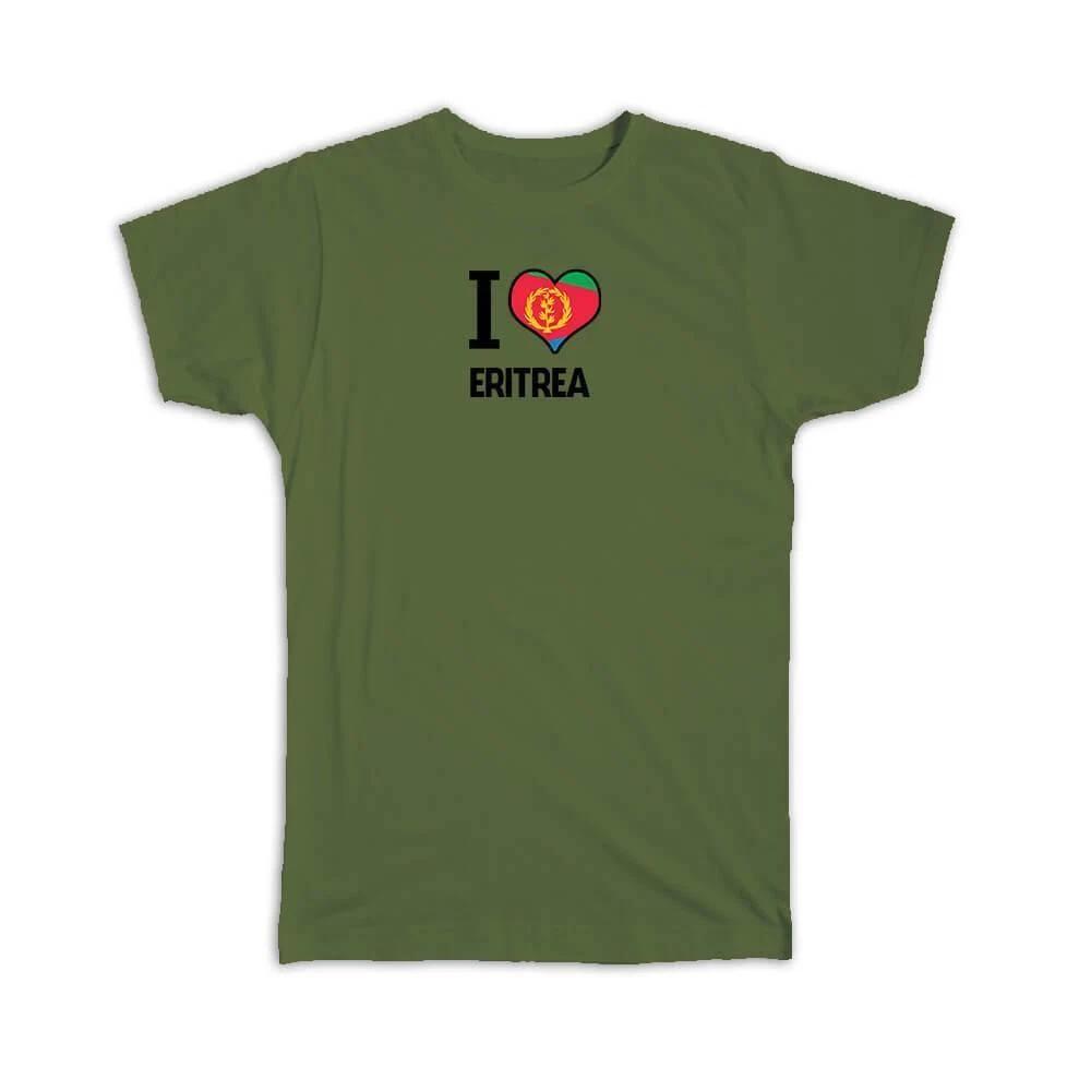 Gift T-Shirt : I Love Eritrea Flag Heart Country Crest Eritrean Expat M
