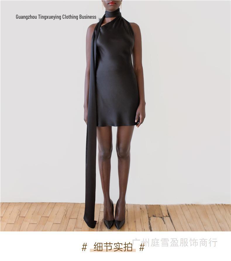 New Cross-Border Formal Dress: Women's Sexy Backless Short Skirt with Adjustable Halter Neck in Satin