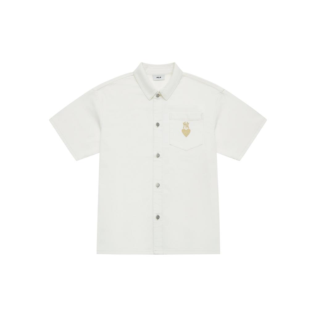 New MLB Base Logo Shirts Unisex Cream 3ADRH0143-50CRS