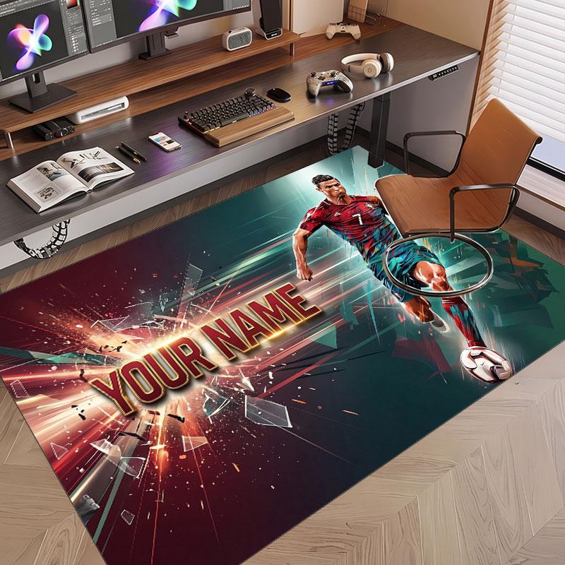 Custom Rug Cristiano Ronaldo Pattern Print Name Text Soft Non‑Slip Floor Carpet for Home Indoor Decoration