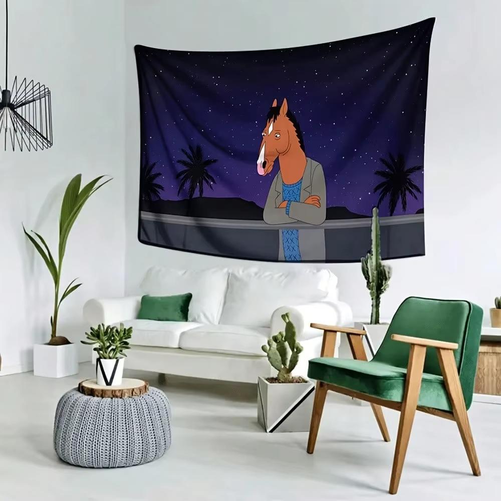 BoJack Horseman Sternennacht 1 Stück Polyester Wandteppich 2D Flache Wanddekoration für Schlafzimmer Wohnzimmer Anime-Fan Heimgeschenk