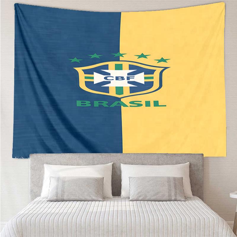 1PC Brazilian Football Crest Printed Tapestry Room Decoration Wall Hanging for Living Room Bedroom, Dormitory, Birthday and Christmas Gifts