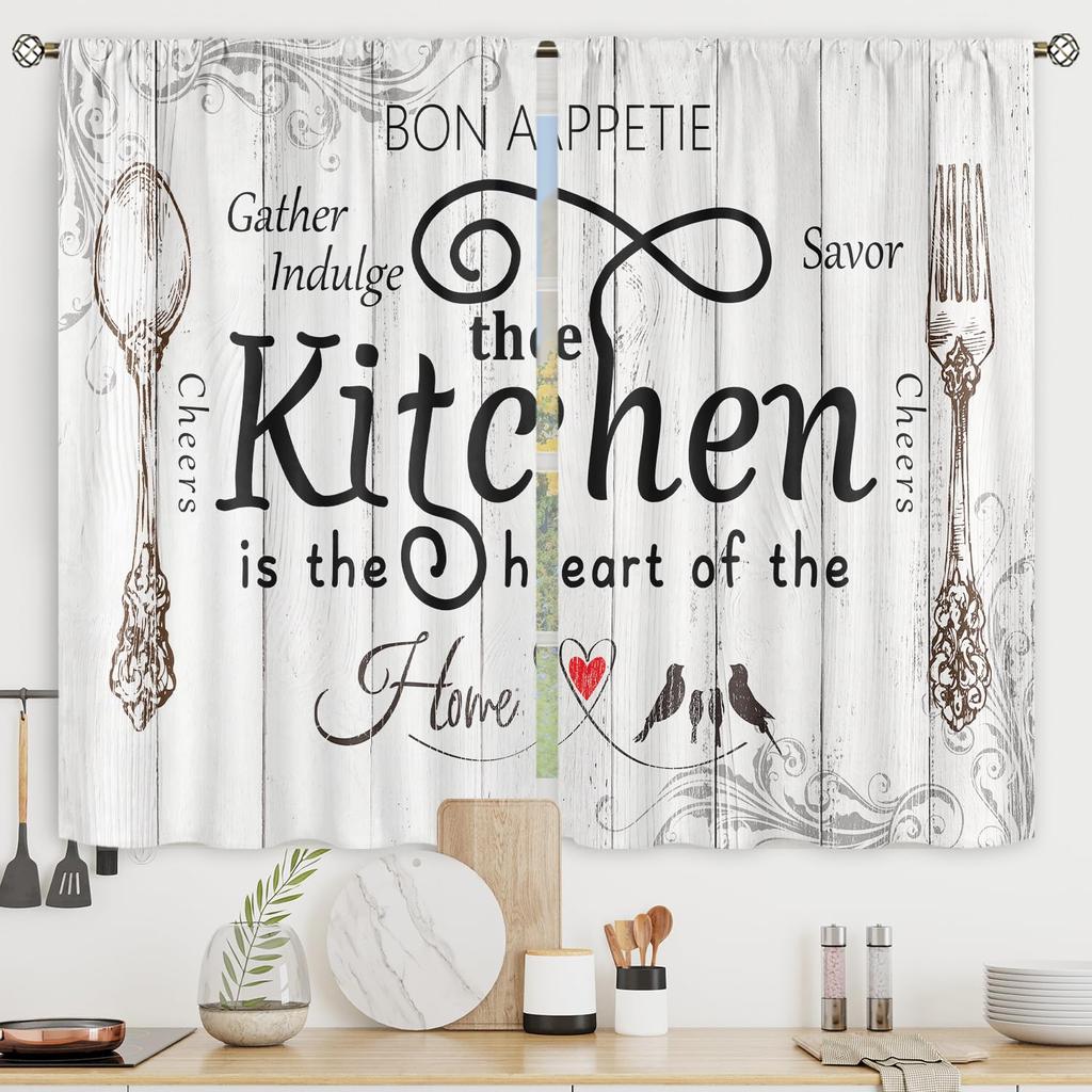 Farmhouse Fall Autumn Kitchen Curtains Rustic Flower Print Bedroom Living Room Treatment Window Drapes Curtain With Blackout Polyester Perfect For